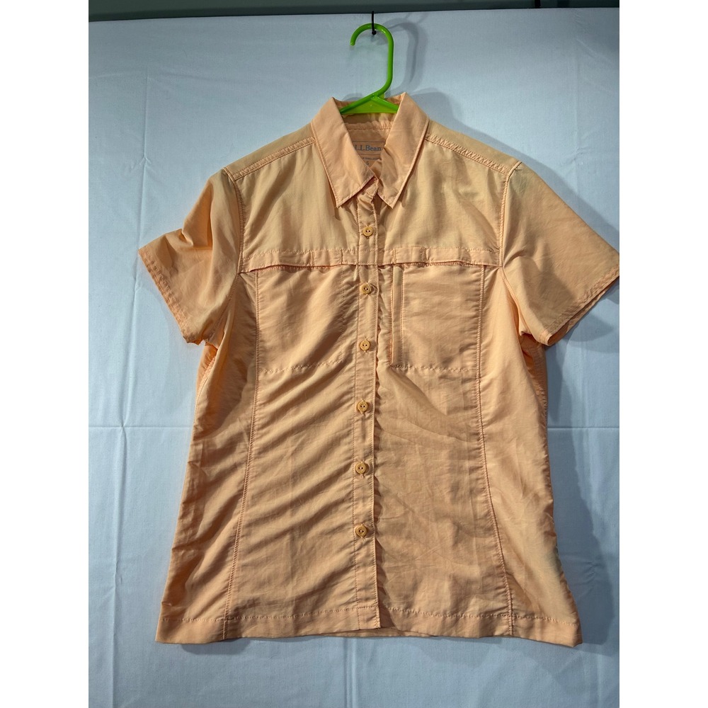 LL Bean Womens Peach Orange Short Sleeve Hiking Shirt Ventilated Size S 0GRU5